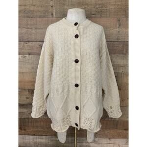 Vintage 1980s 90s Irish Knit Fisherman Cardigan Sweater Sz Large Wool Chunky